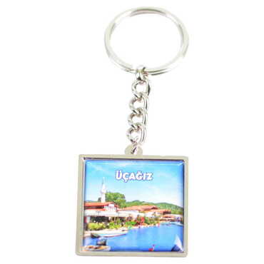 Kekova Themed Metal Square Shaped Double Face Keychain 36x95 mm - 4