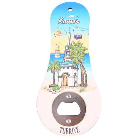 Kemer Themed Classic Shaped Printed MDF Wooden Bottle Opener 170x79 mm - 4