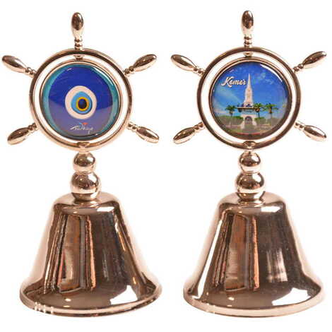 Kemer Themed Collectible Souvenir Double Face Metal Spinner Rudder Bell - Bronze Color - 3