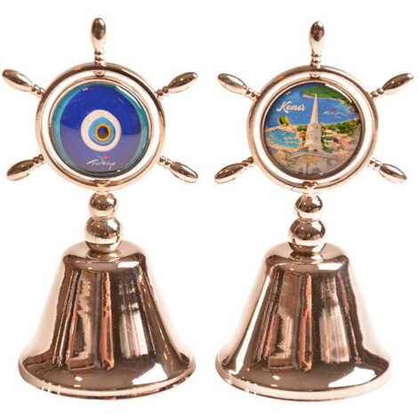 Kemer Themed Collectible Souvenir Double Face Metal Spinner Rudder Bell - Bronze Color - 4