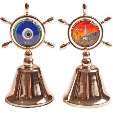 Kemer Themed Collectible Souvenir Double Face Metal Spinner Rudder Bell - Bronze Color - 5