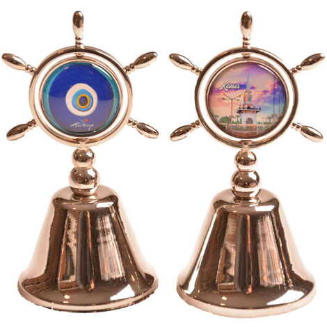 Kemer Themed Collectible Souvenir Double Face Metal Spinner Rudder Bell - Bronze Color - 6