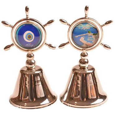 Kemer Themed Collectible Souvenir Double Face Metal Spinner Rudder Bell - Bronze Color - 8