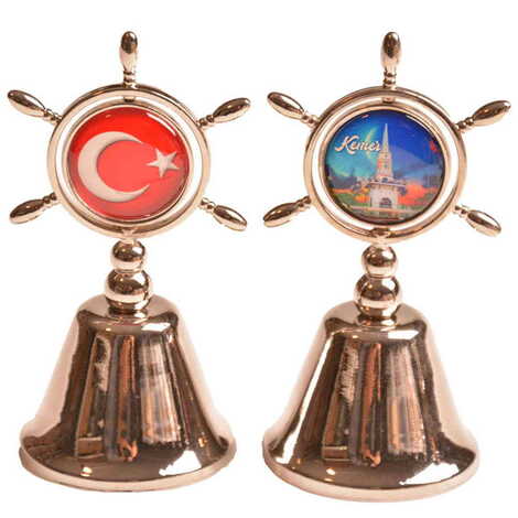 Kemer Themed Collectible Souvenir Double Face Metal Spinner Rudder Bell - Bronze Color - 10