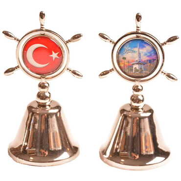 Kemer Themed Collectible Souvenir Double Face Metal Spinner Rudder Bell - Bronze Color - 12