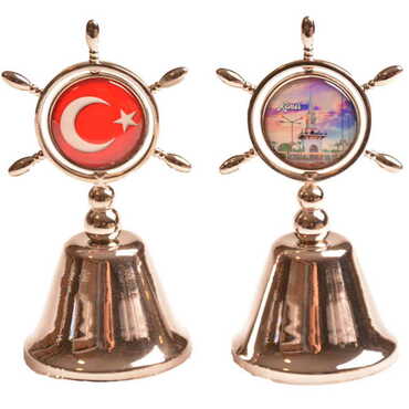 Kemer Themed Collectible Souvenir Double Face Metal Spinner Rudder Bell - Bronze Color - 13