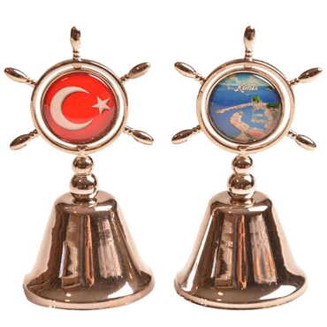 Kemer Themed Collectible Souvenir Double Face Metal Spinner Rudder Bell - Bronze Color - 14