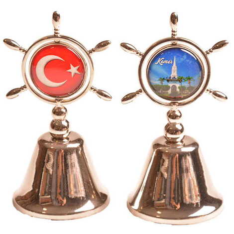 Kemer Themed Collectible Souvenir Double Face Metal Spinner Rudder Bell - Bronze Color - 15