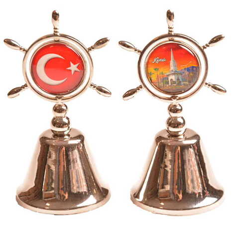 Kemer Themed Collectible Souvenir Double Face Metal Spinner Rudder Bell - Bronze Color - 16