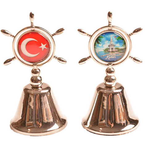 Kemer Themed Collectible Souvenir Double Face Metal Spinner Rudder Bell - Bronze Color - 17