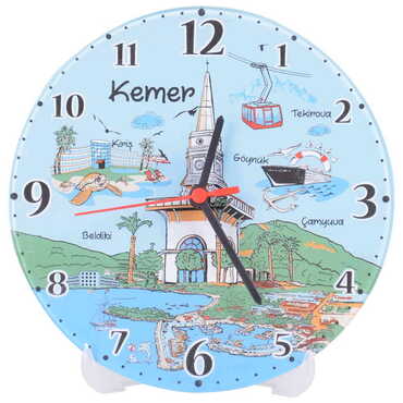 Kemer Themed Decorative Custom Print Glass Wall Watch 25 Cm - 6