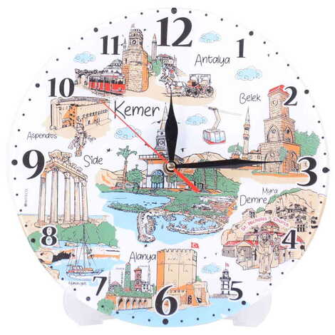 Kemer Themed Decorative Custom Print Glass Wall Watch 25 Cm - 7