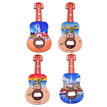 Kemer Themed Guitar Shaped Printed MDF Wooden Bottle Opener 200x89 mm - 2