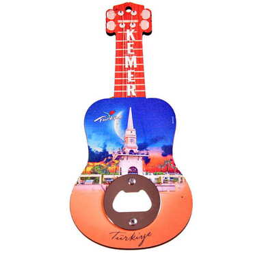 Kemer Themed Guitar Shaped Printed MDF Wooden Bottle Opener 200x89 mm - 3