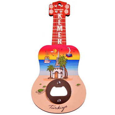 Kemer Themed Guitar Shaped Printed MDF Wooden Bottle Opener 200x89 mm - 4