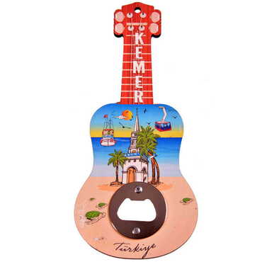 Kemer Themed Guitar Shaped Printed MDF Wooden Bottle Opener 200x89 mm - 6