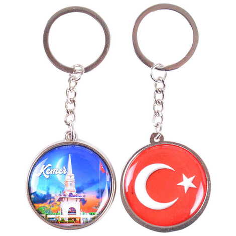 Kemer Themed Metal Double Face Round Keychain 40x95 mm - 3