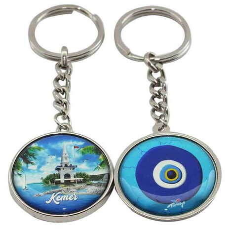 Kemer Themed Metal Double Face Round Keychain 40x95 mm - 8