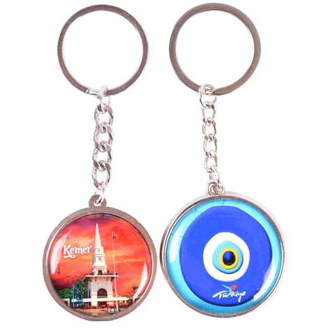 Kemer Themed Metal Double Face Round Keychain 40x95 mm - 9