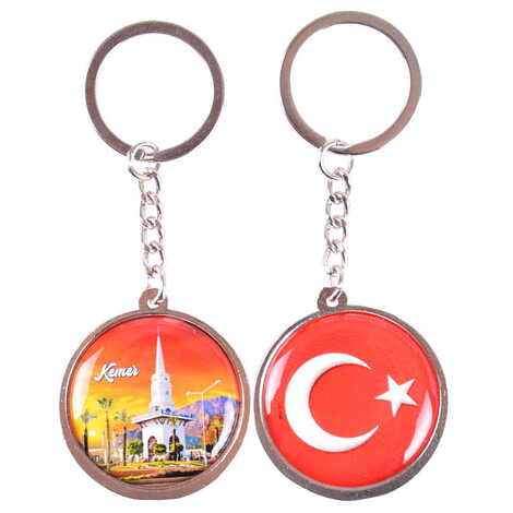 Kemer Themed Metal Double Face Round Keychain 40x95 mm - 10