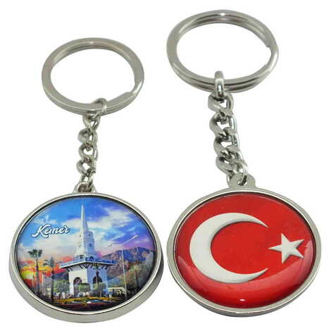 Kemer Themed Metal Double Face Round Keychain 40x95 mm - 14