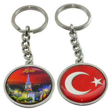 Kemer Themed Metal Double Face Round Keychain 40x95 mm - 16