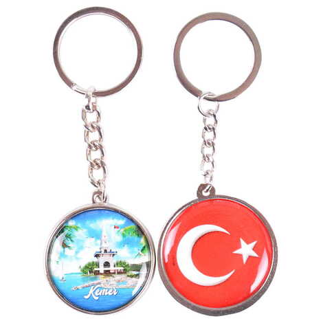 Kemer Themed Metal Double Face Round Keychain 40x95 mm - 18