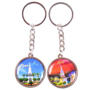 Kemer Themed Metal Double Face Round Keychain 40x95 mm - 25