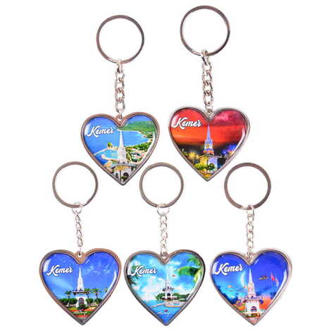 Kemer Themed Metal Heart ShapedDouble Face Keychain 45x90 mm - 2