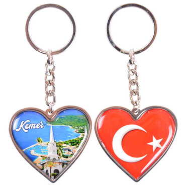 Kemer Themed Metal Heart ShapedDouble Face Keychain 45x90 mm - 3