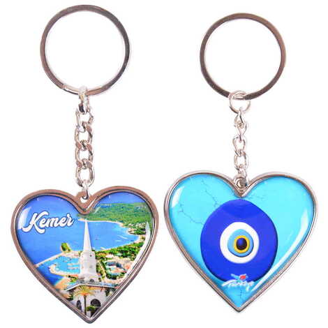 Kemer Themed Metal Heart ShapedDouble Face Keychain 45x90 mm - 4