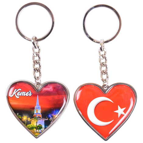 Kemer Themed Metal Heart ShapedDouble Face Keychain 45x90 mm - 5