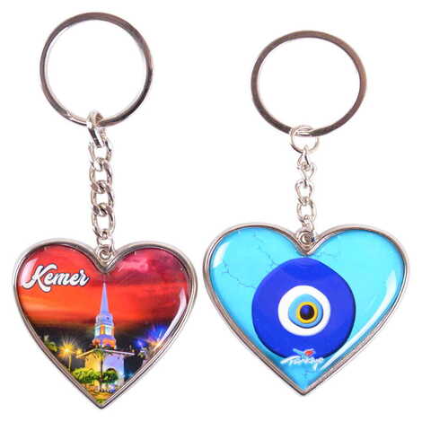 Kemer Themed Metal Heart ShapedDouble Face Keychain 45x90 mm - 6