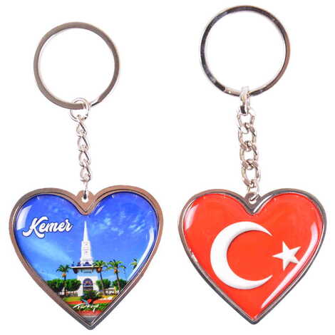 Kemer Themed Metal Heart ShapedDouble Face Keychain 45x90 mm - 7