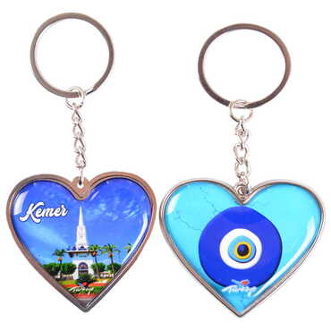 Kemer Themed Metal Heart ShapedDouble Face Keychain 45x90 mm - 8