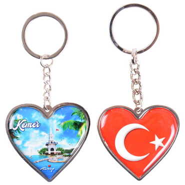 Kemer Themed Metal Heart ShapedDouble Face Keychain 45x90 mm - 9