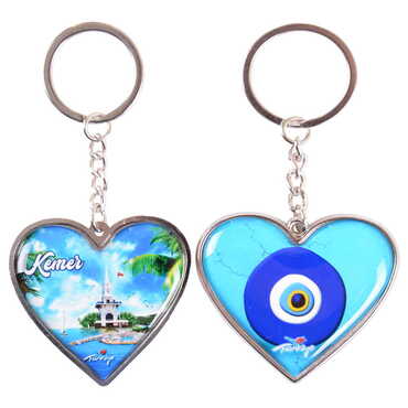 Kemer Themed Metal Heart ShapedDouble Face Keychain 45x90 mm - 10