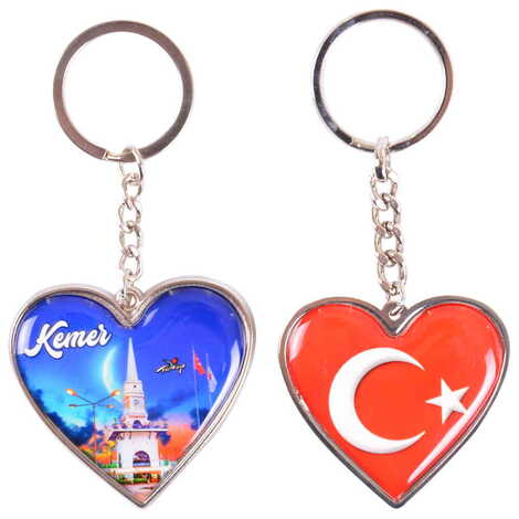 Kemer Themed Metal Heart ShapedDouble Face Keychain 45x90 mm - 11