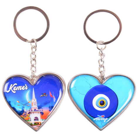 Kemer Themed Metal Heart ShapedDouble Face Keychain 45x90 mm - 12