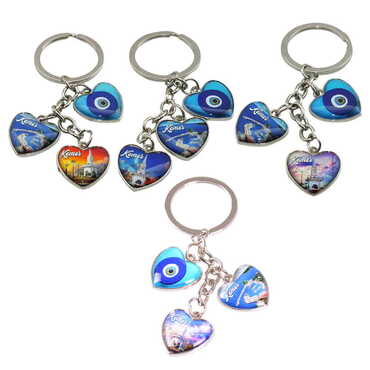 Kemer Themed Metal Keychain With 3 Charms - Heart 40x85 mm - 2