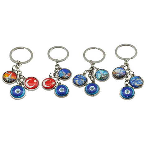 Kemer Themed Metal Keychain With 3 Charms - Mixed 40x90 mm - 2