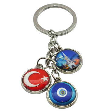 Kemer Themed Metal Keychain With 3 Charms - Mixed 40x90 mm - 3