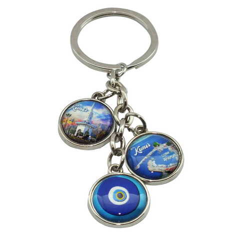 Kemer Themed Metal Keychain With 3 Charms - Mixed 40x90 mm - 5