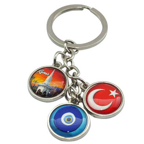 Kemer Themed Metal Keychain With 3 Charms - Mixed 40x90 mm - 6