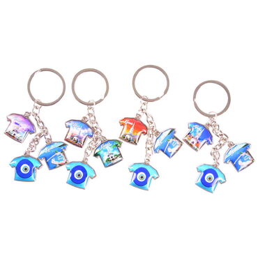 Kemer Themed Metal Keychain With 3 Charms - T-Shirt 40x95 mm - 2