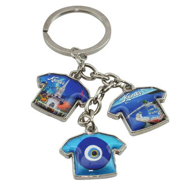 Kemer Themed Metal Keychain With 3 Charms - T-Shirt 40x95 mm - 3