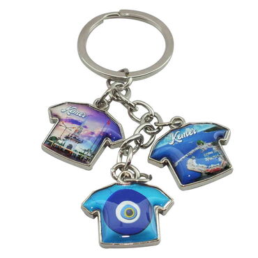 Kemer Themed Metal Keychain With 3 Charms - T-Shirt 40x95 mm - 4