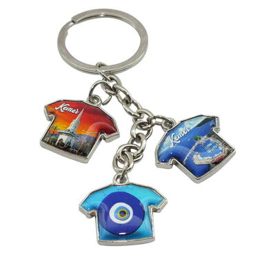 Kemer Themed Metal Keychain With 3 Charms - T-Shirt 40x95 mm - 5