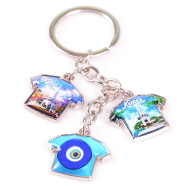 Kemer Themed Metal Keychain With 3 Charms - T-Shirt 40x95 mm - 6