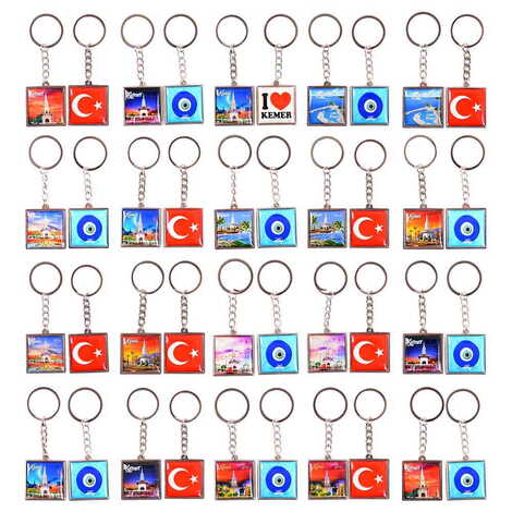 Kemer Themed Metal Square Shaped Double Face Keychain 36x95 mm - 2